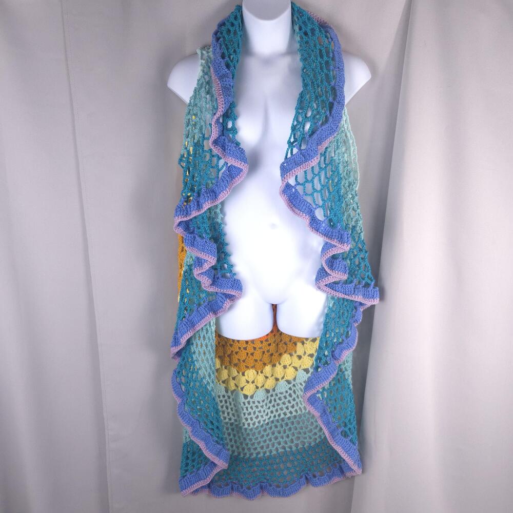 Handmade Crochet Vest Womens Multicolor Open Knit Longline Fairy Grunge Cottage